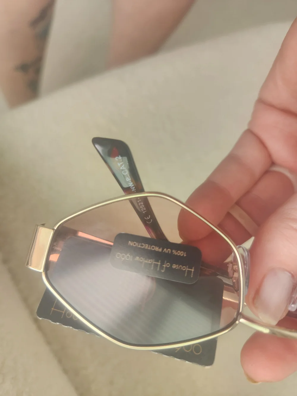 House Of Harlow 1960 Rose Gold Metal Geometric Sunglasses Pink Lenses Y2K